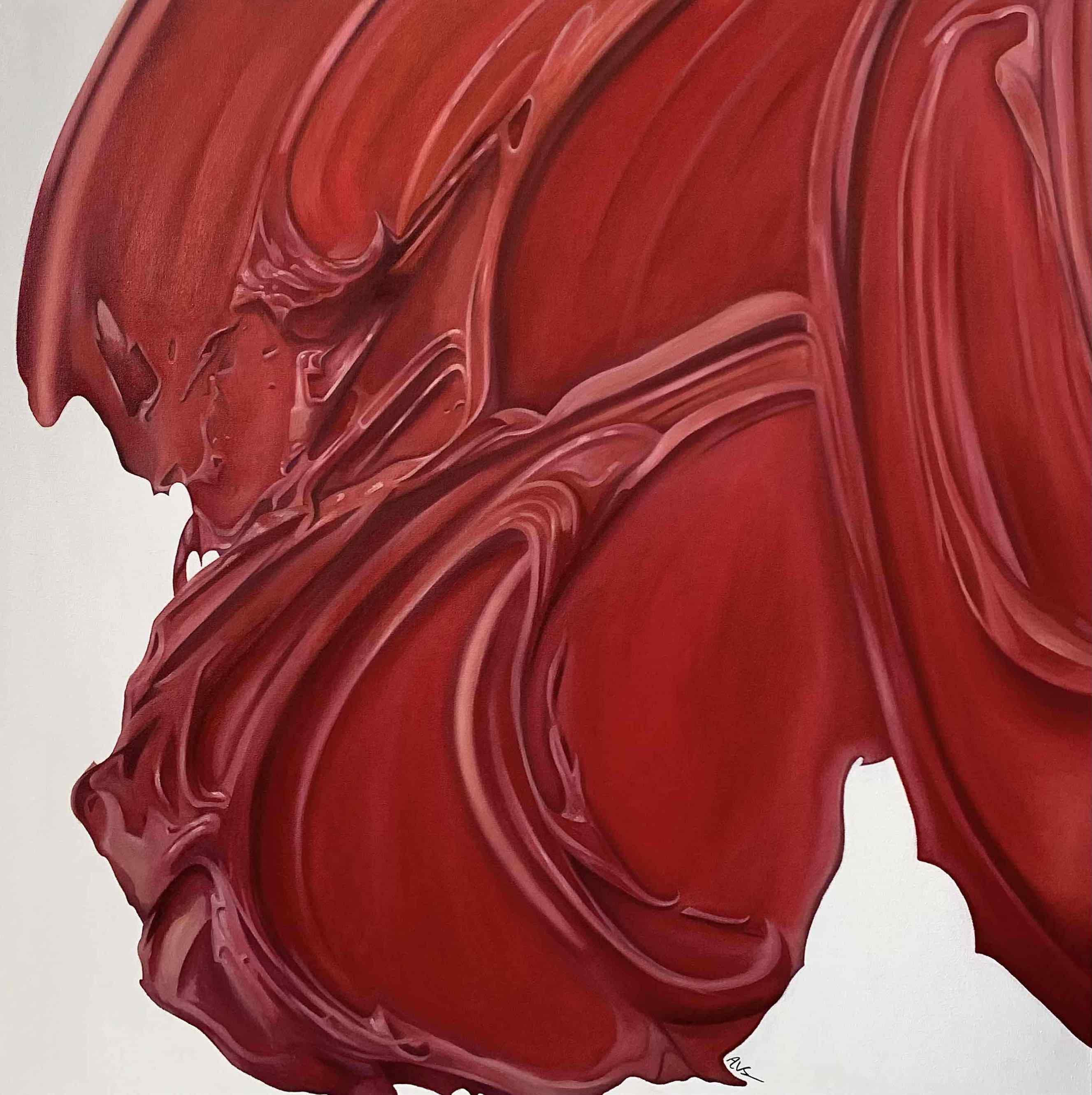 oil painting depicting a large red stroke of paint