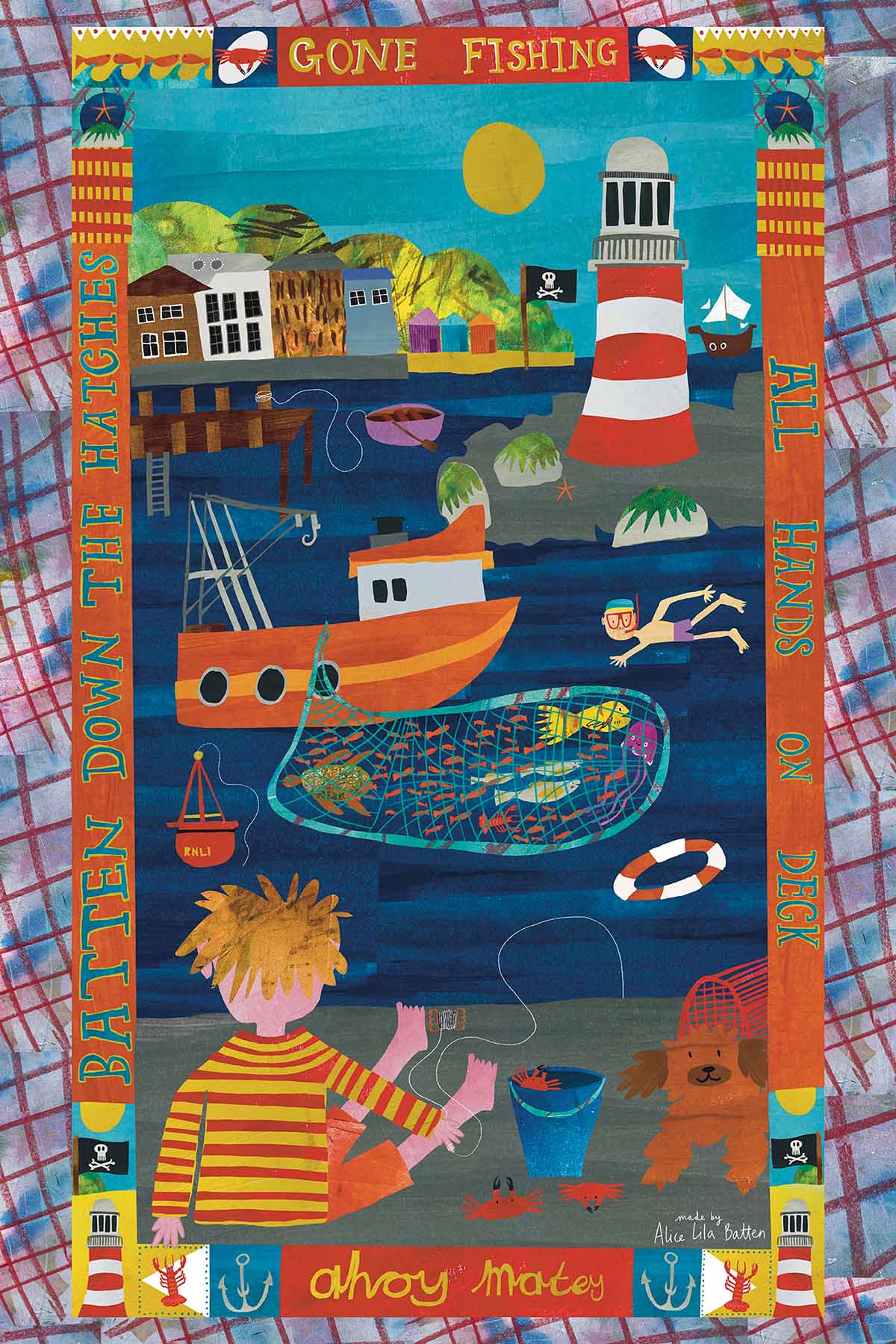 Tea Towel design based on British seaside holidays. 