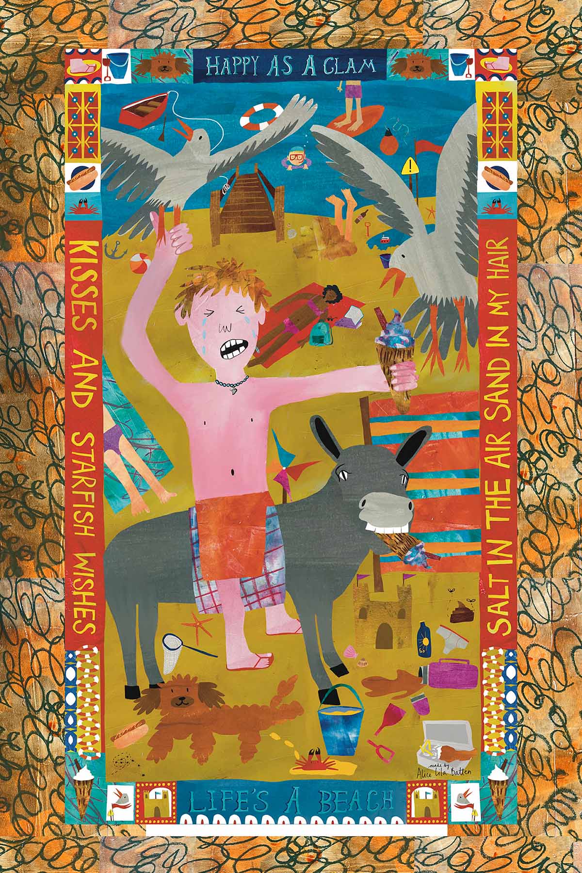 Tea Towel design based on British seaside holidays. 