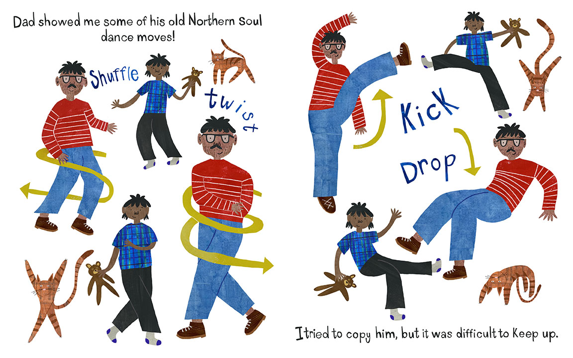 A children's book spread from a book about Northern Soul.