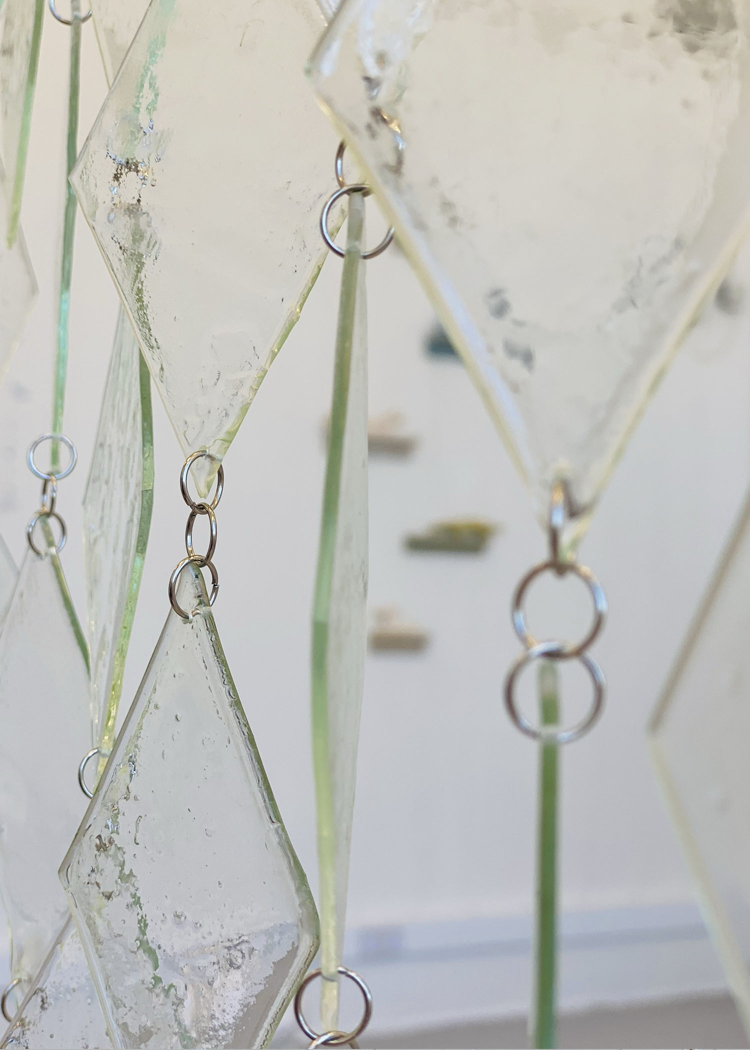 Closeup of diamond shaped glass pieces