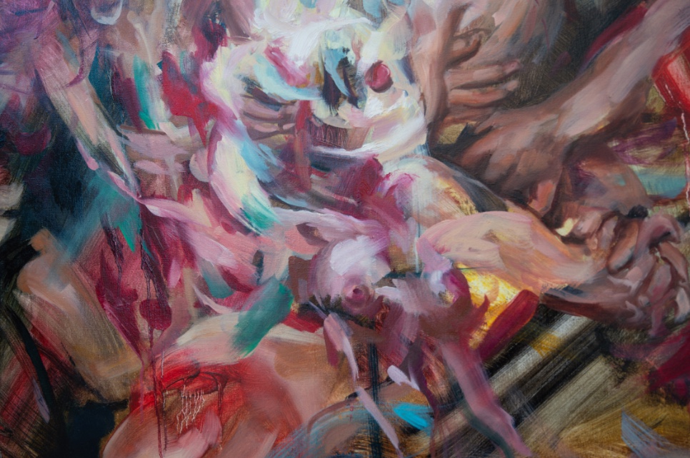 Close up of the painting showing abstracted brushstrokes