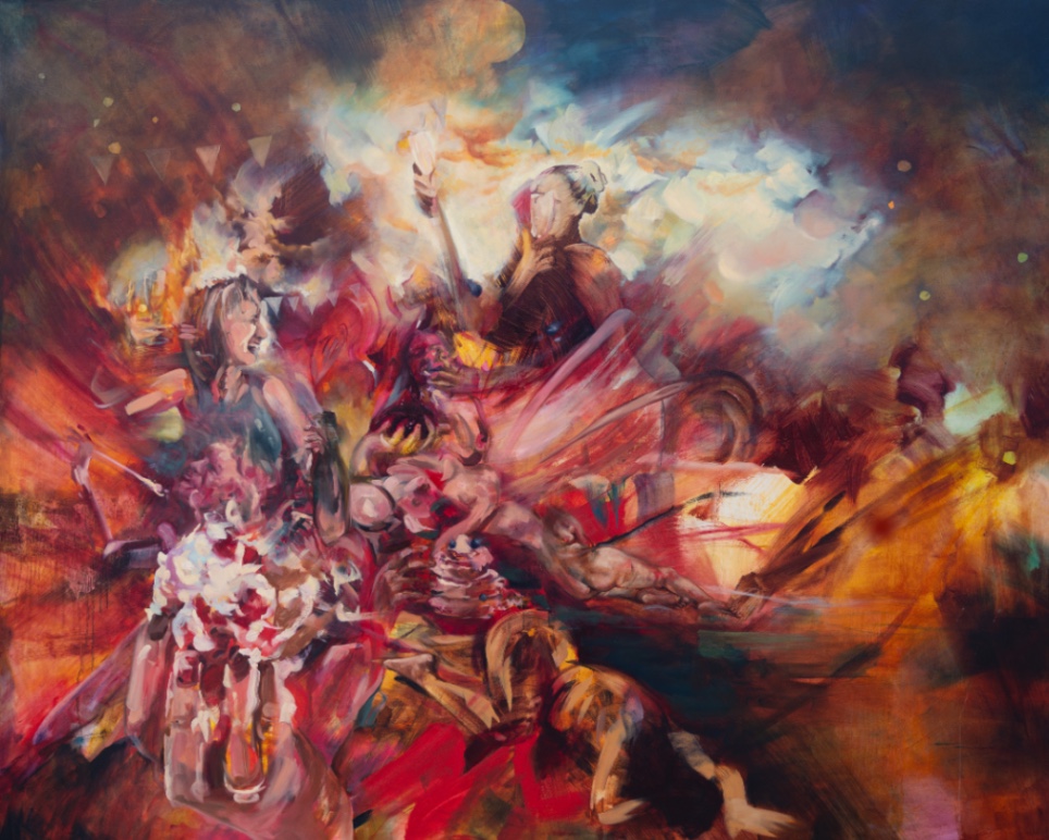 an abstracted feast scene at a wild summer nights party