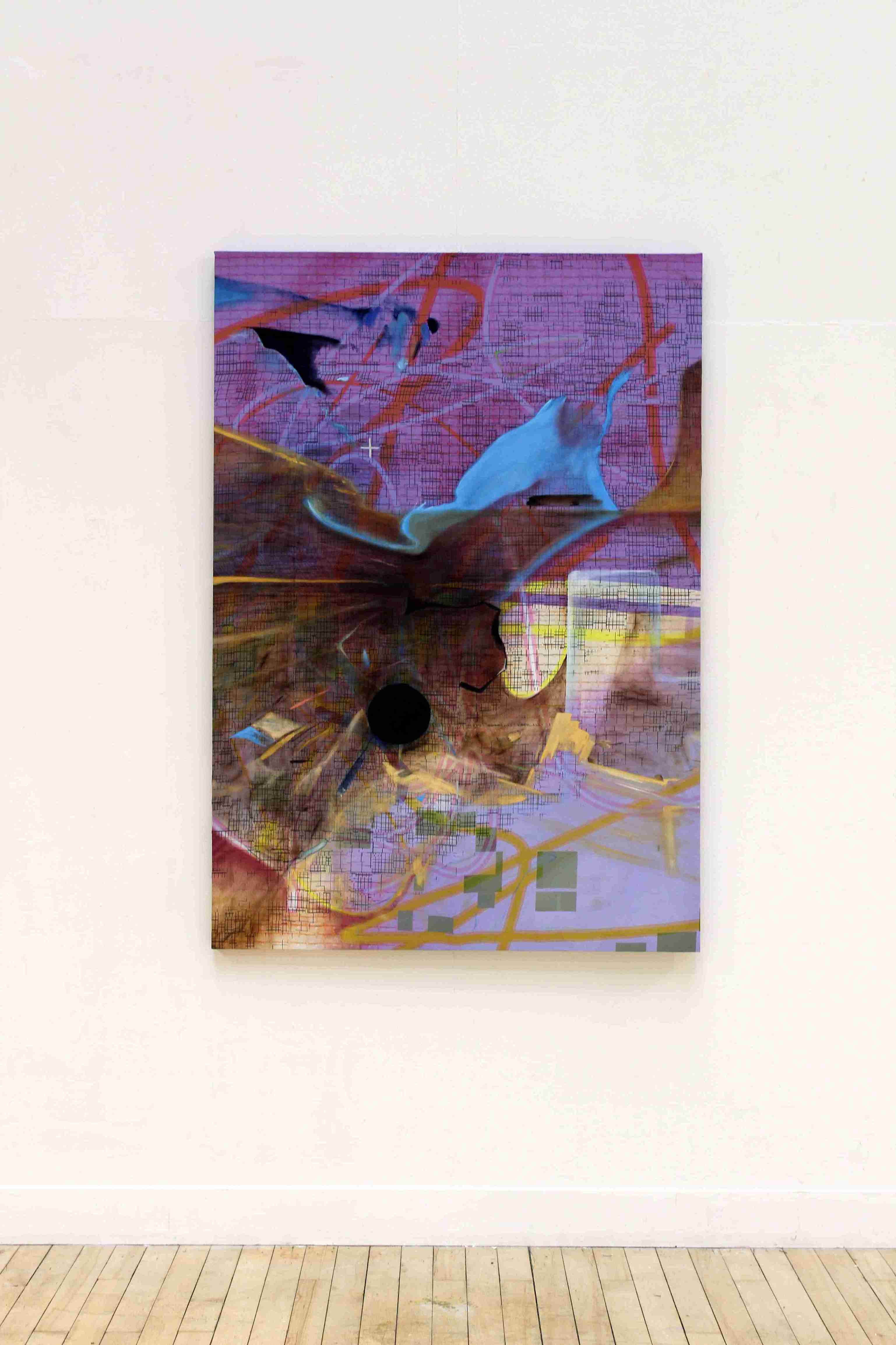 Purple, blue, black and brown large landscape printed painting