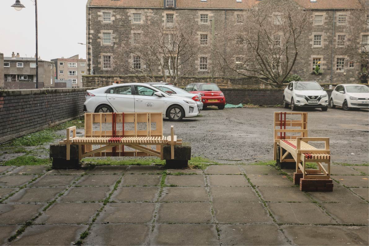 Bollard Bench Live build Project, Co-designed and built with Bingzhi Li and Joshua Howard. Photo: Bingzhi Li.
