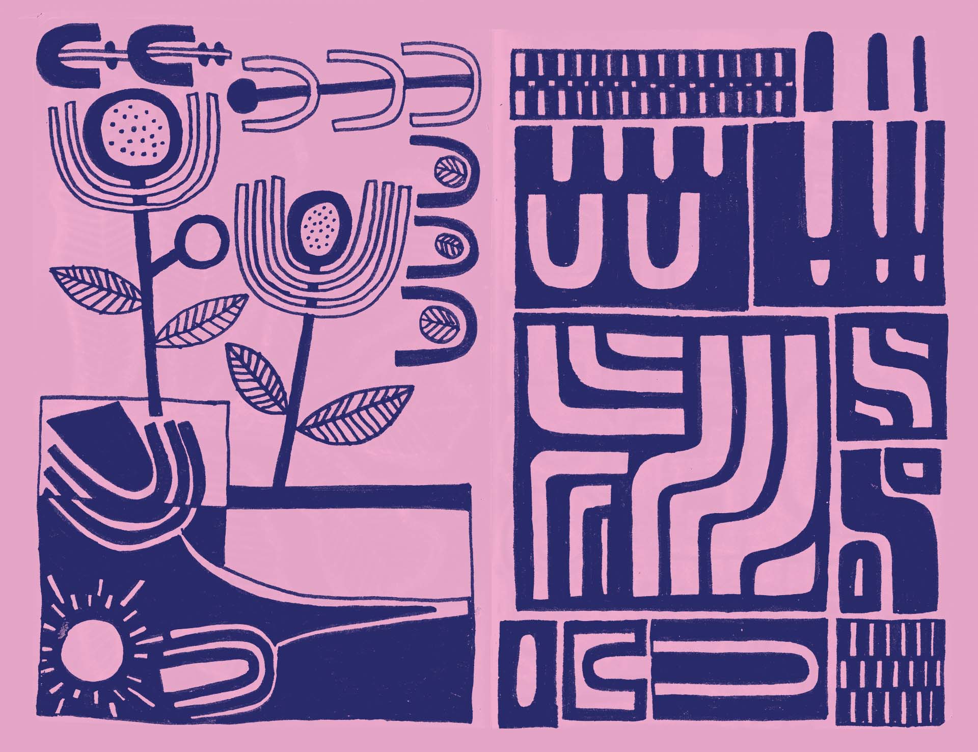 Pink and blue decorative patterns