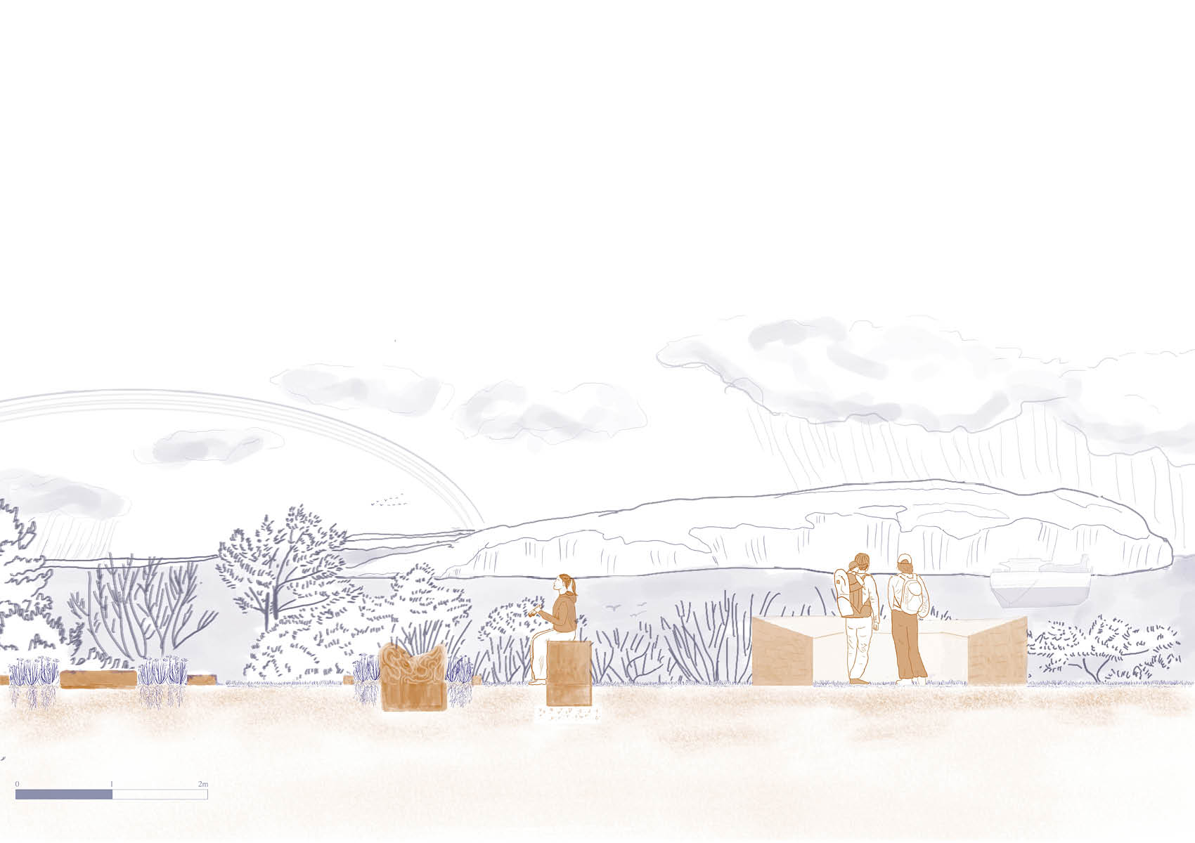 A viewpoint shows people sitting