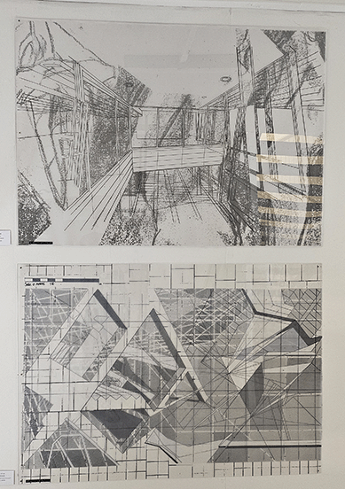 Two A0 pieces on acrylic sheets on wall