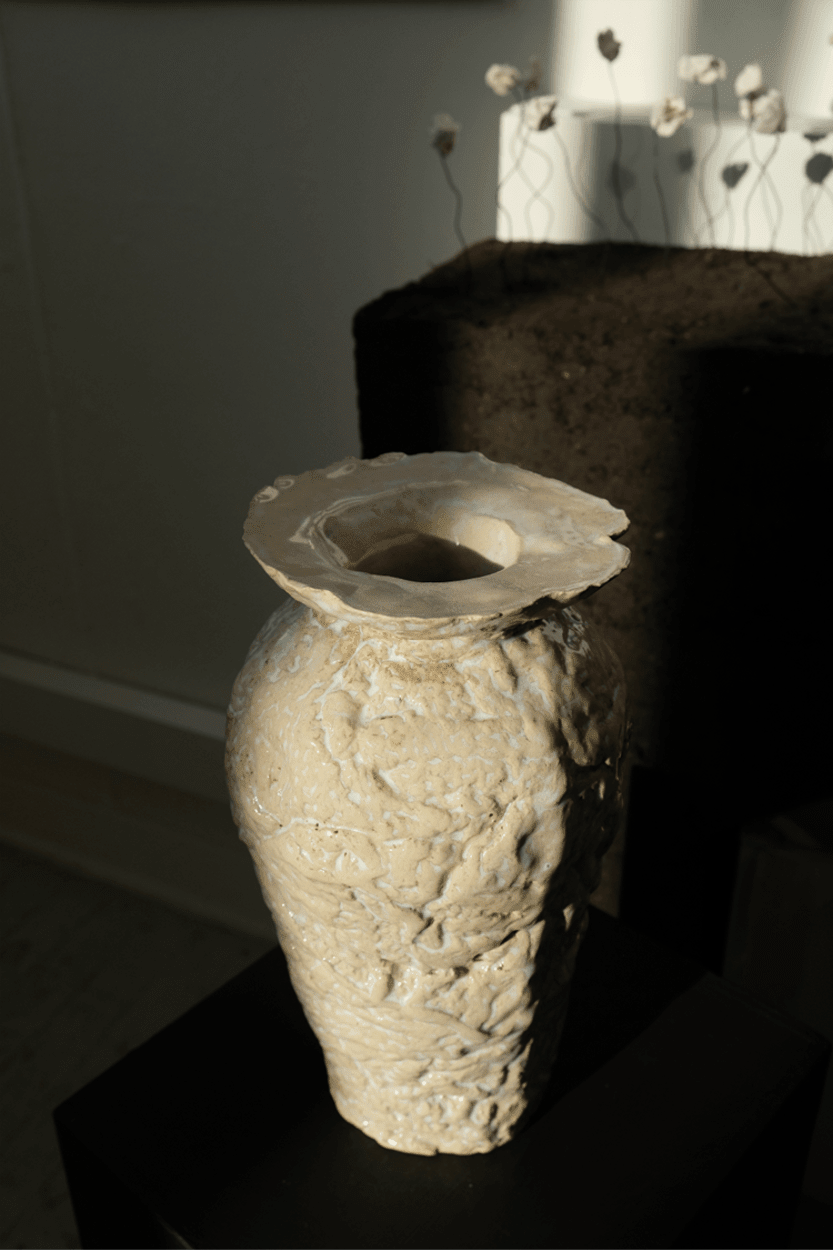 Close up of ceramic vase.