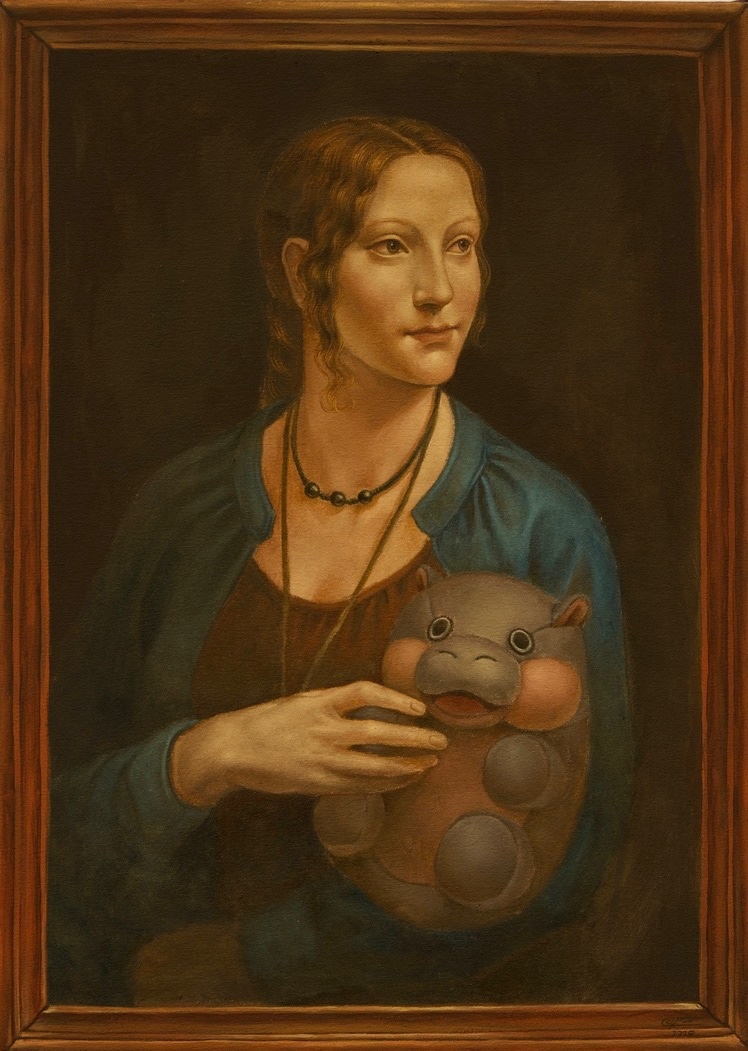 Lady and MOODENG (2025), Oil on Canvas, 50 x 70 cm.