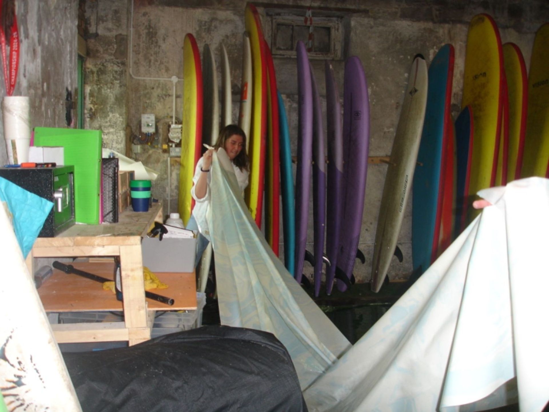 Moving paper across to tarpaulin