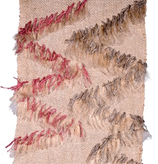 An Image of an upholstery sample. It is made from homegrown and hand-spun linen, and dyed with natural dyes.