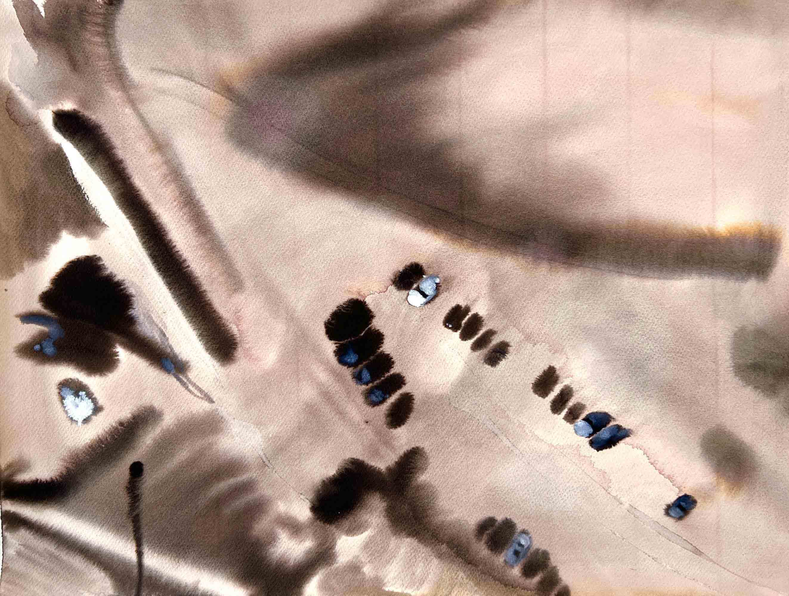 Car Shadows, ink on 300gsm watercolour paper, 56cm, x 76cm