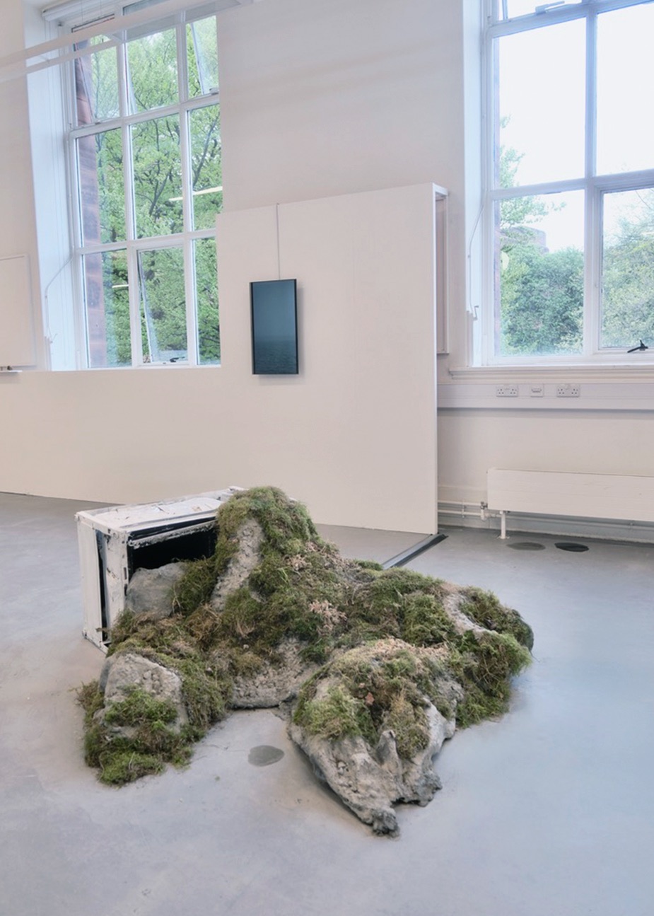 Nothing is True, Everything is Alive, concrete, moss, motors, resin, oven, 100 x 150 cm, May 2026