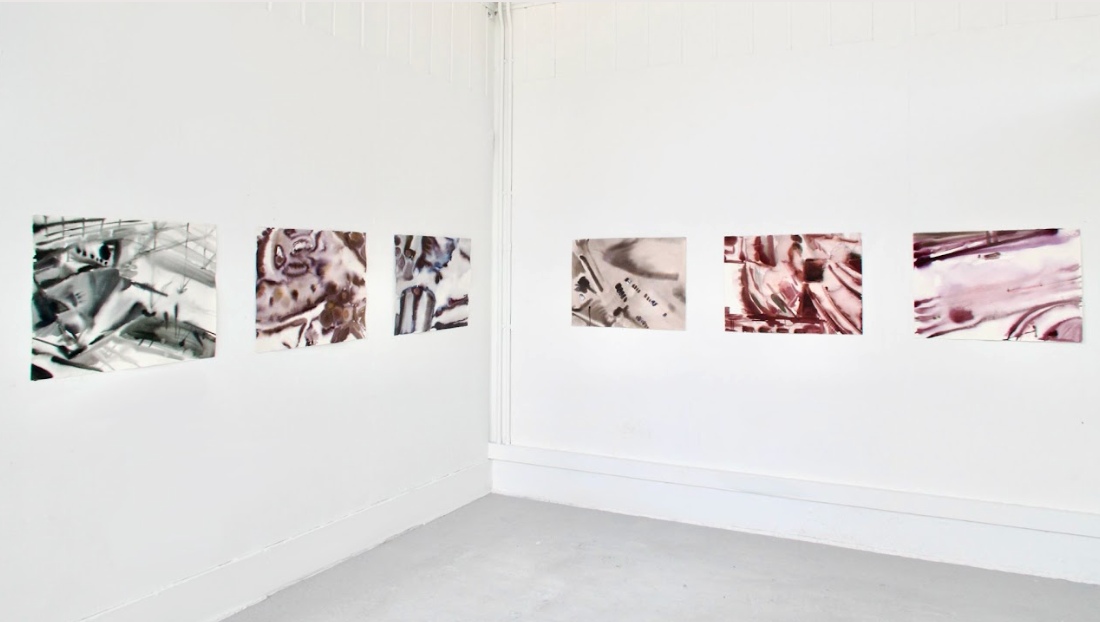 Room installation of six works, ink on 300gsm watercolour paper, 57cm x 76cm