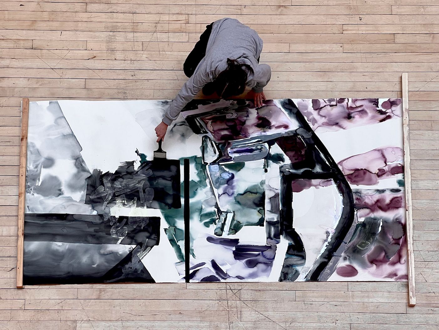 Dundee Tay, ink on watercolour paper, photograph taken from balcony of Sculpture Court, 335cm x 185cm