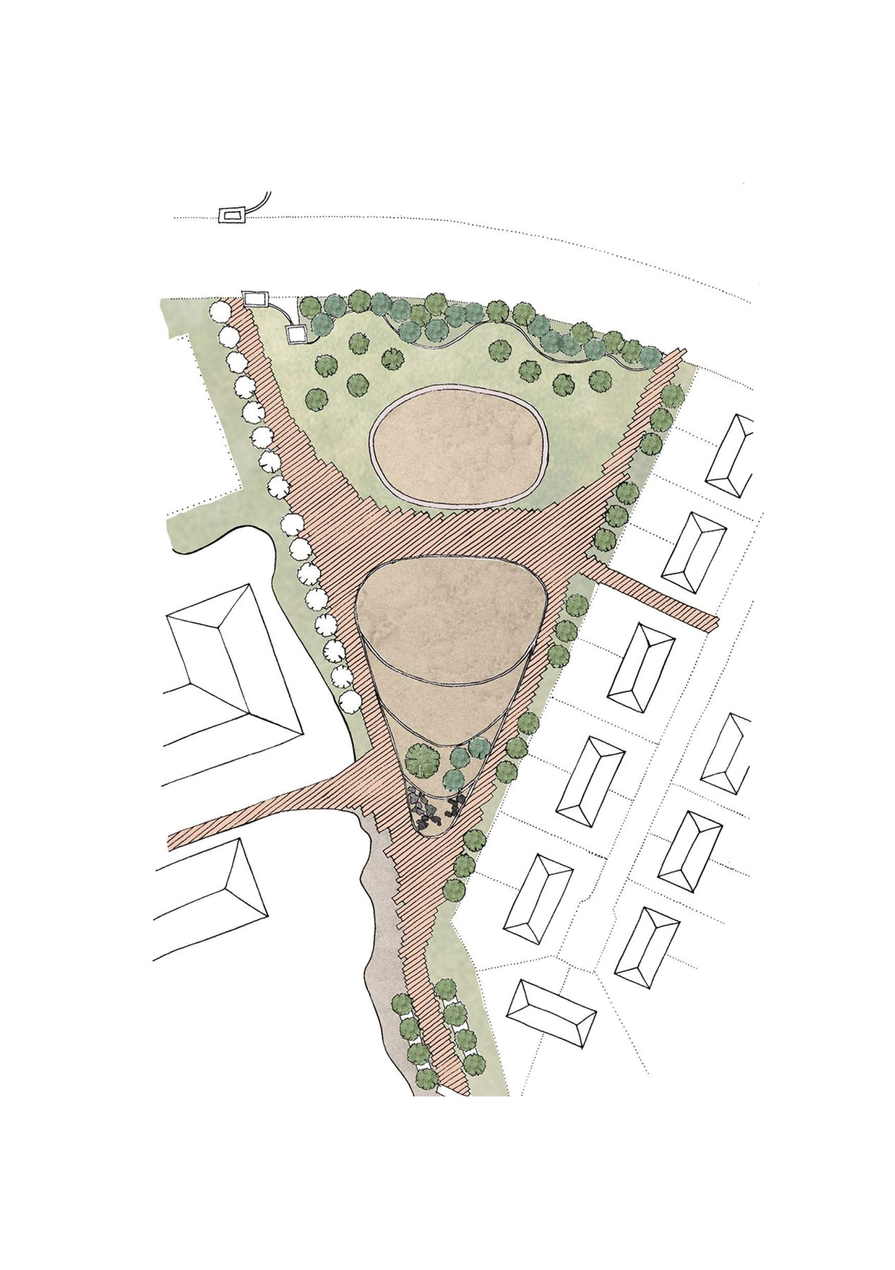 Site plan of the Risky play zone at the north end of Temple playway