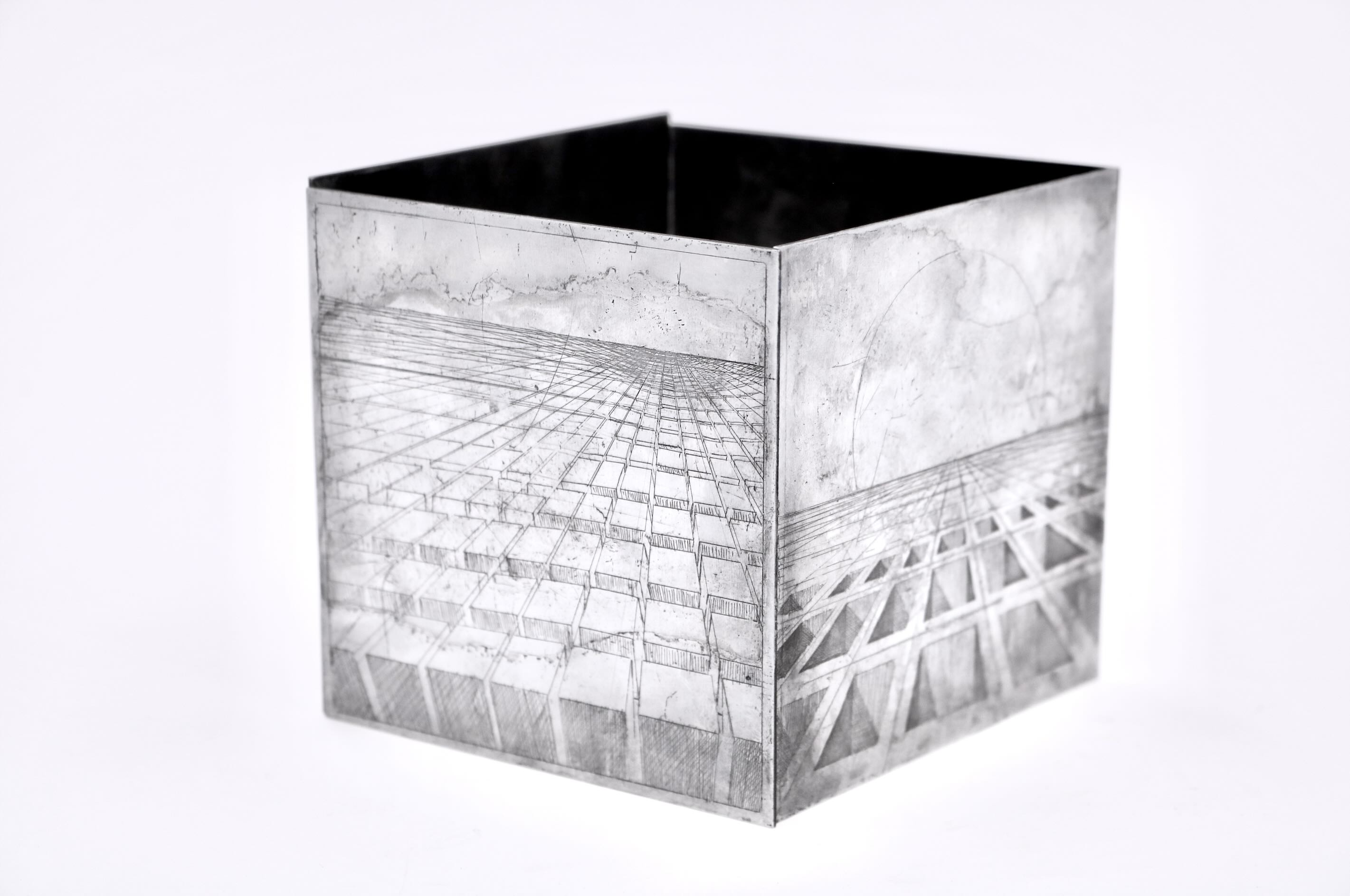 Umbra Lily Leaver 2026. 4 x hard ground etched zinc plates, 10 x 10 x 10cm.