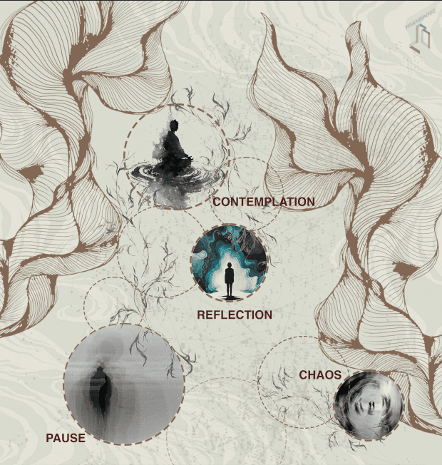 This image showcases the journey and pattern of contemplation, with underlying structure and natural systems