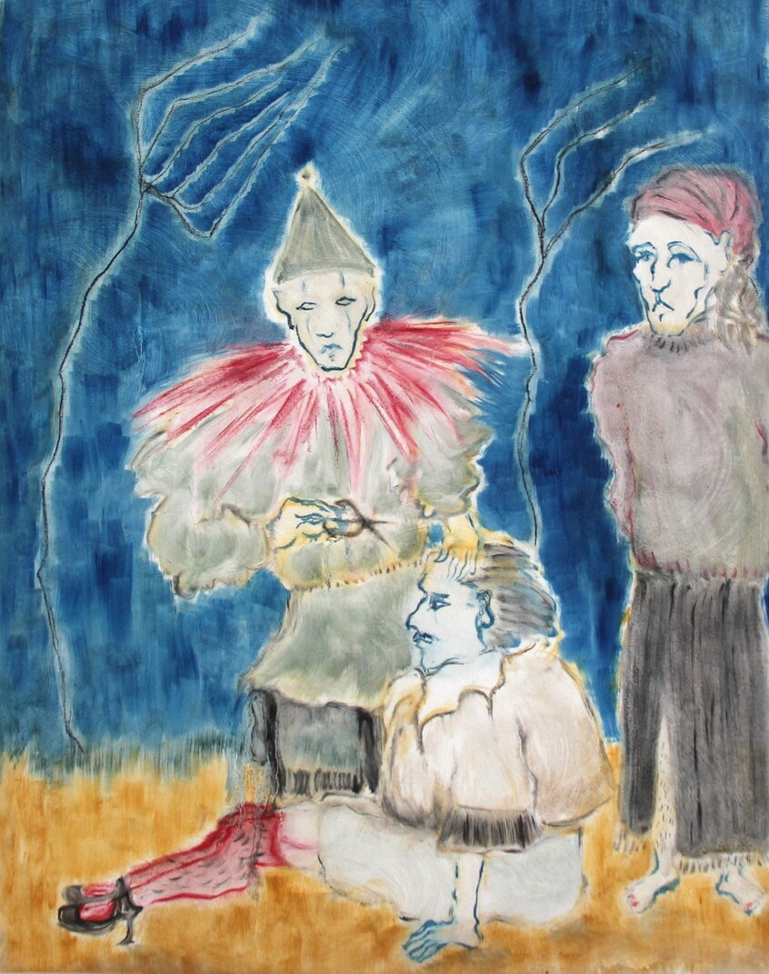 'After The Quack Doctor', 76cm x 61cm, Oil paint and Charcoal on Calico, 2024, Image: Alex Howey