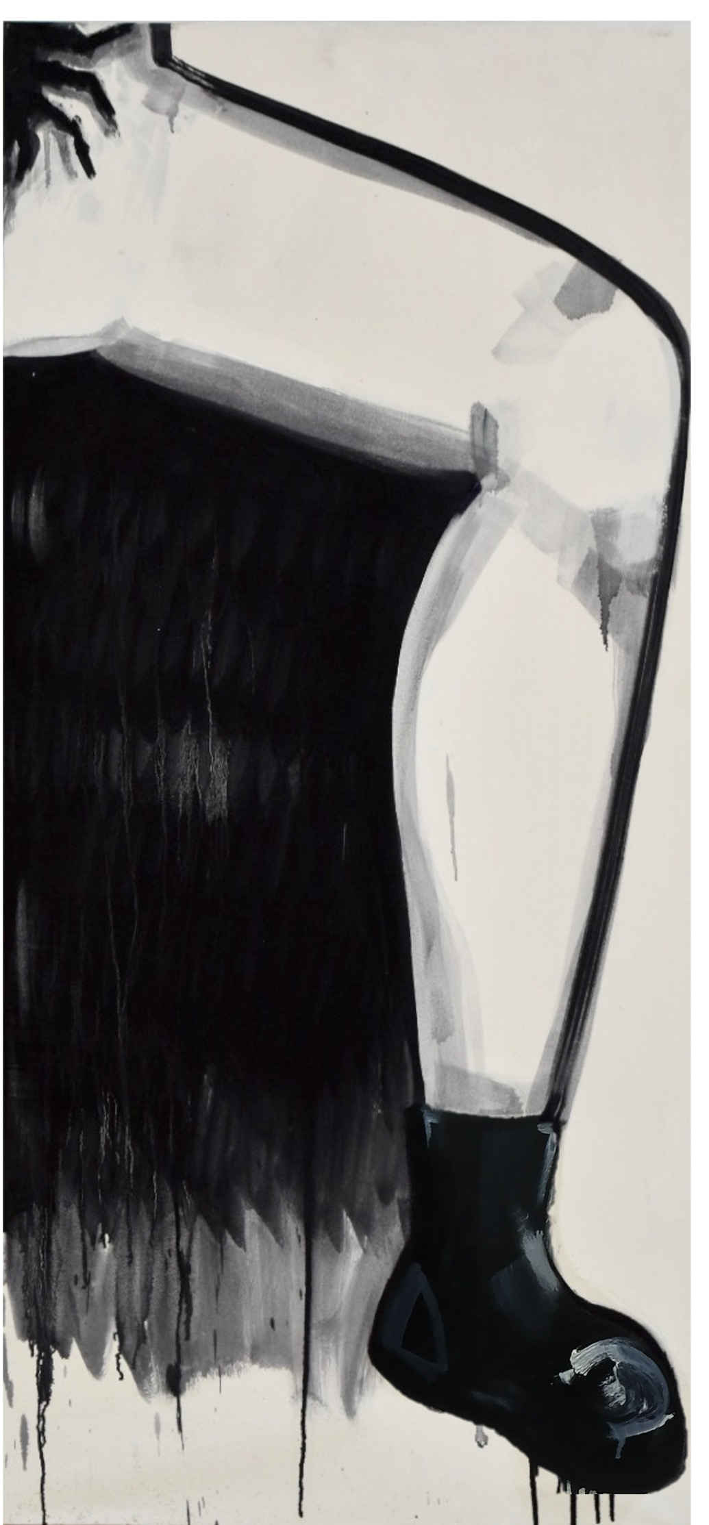 a right leg with spider pubes in the top left corner, manspreading 