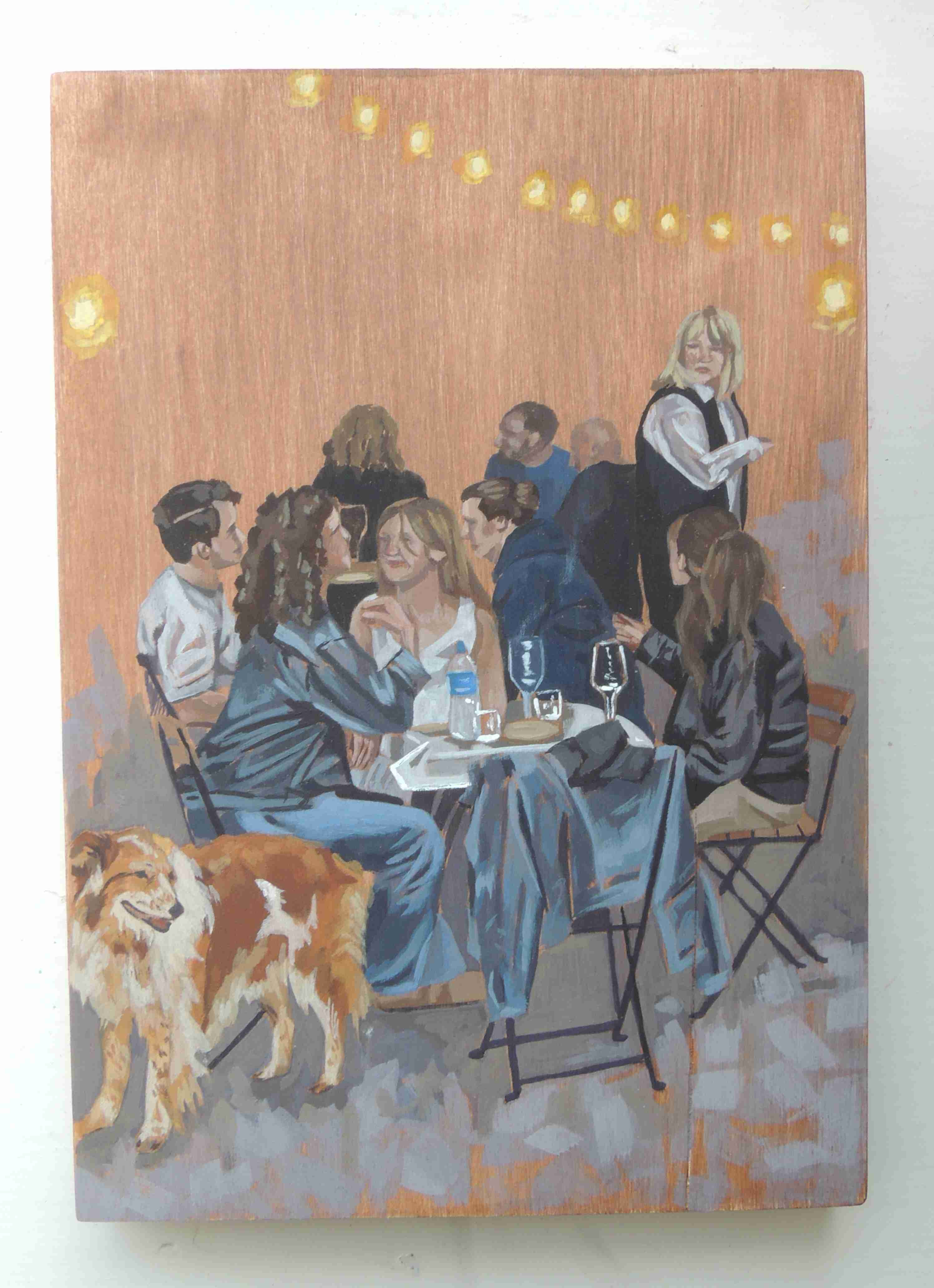 An image of a painting of an people sitting at an outdoor cafe