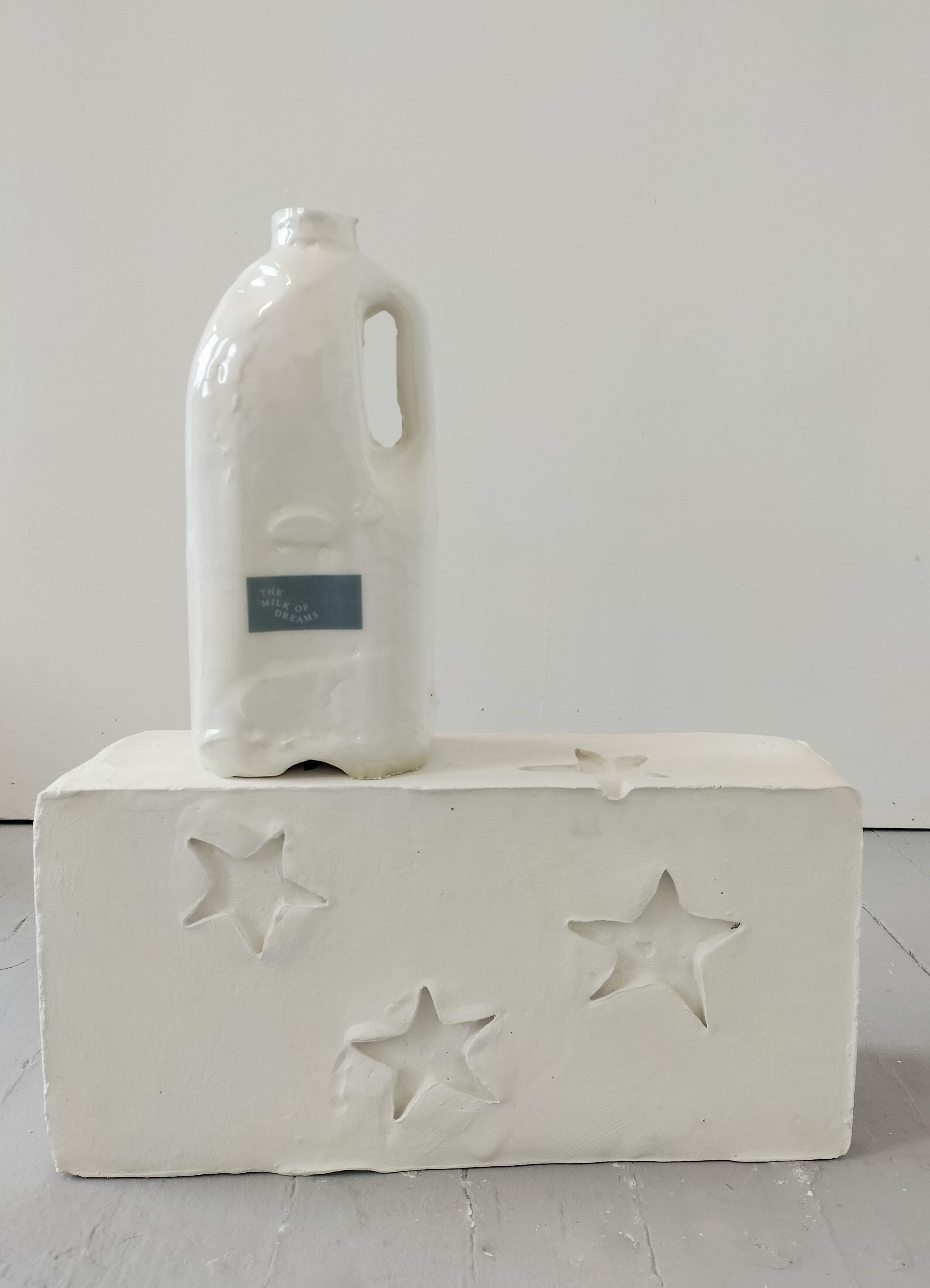 The Milk of Dreams (Bottle) (2025) Slip-cast glazed ceramic, with image transfer on plaster