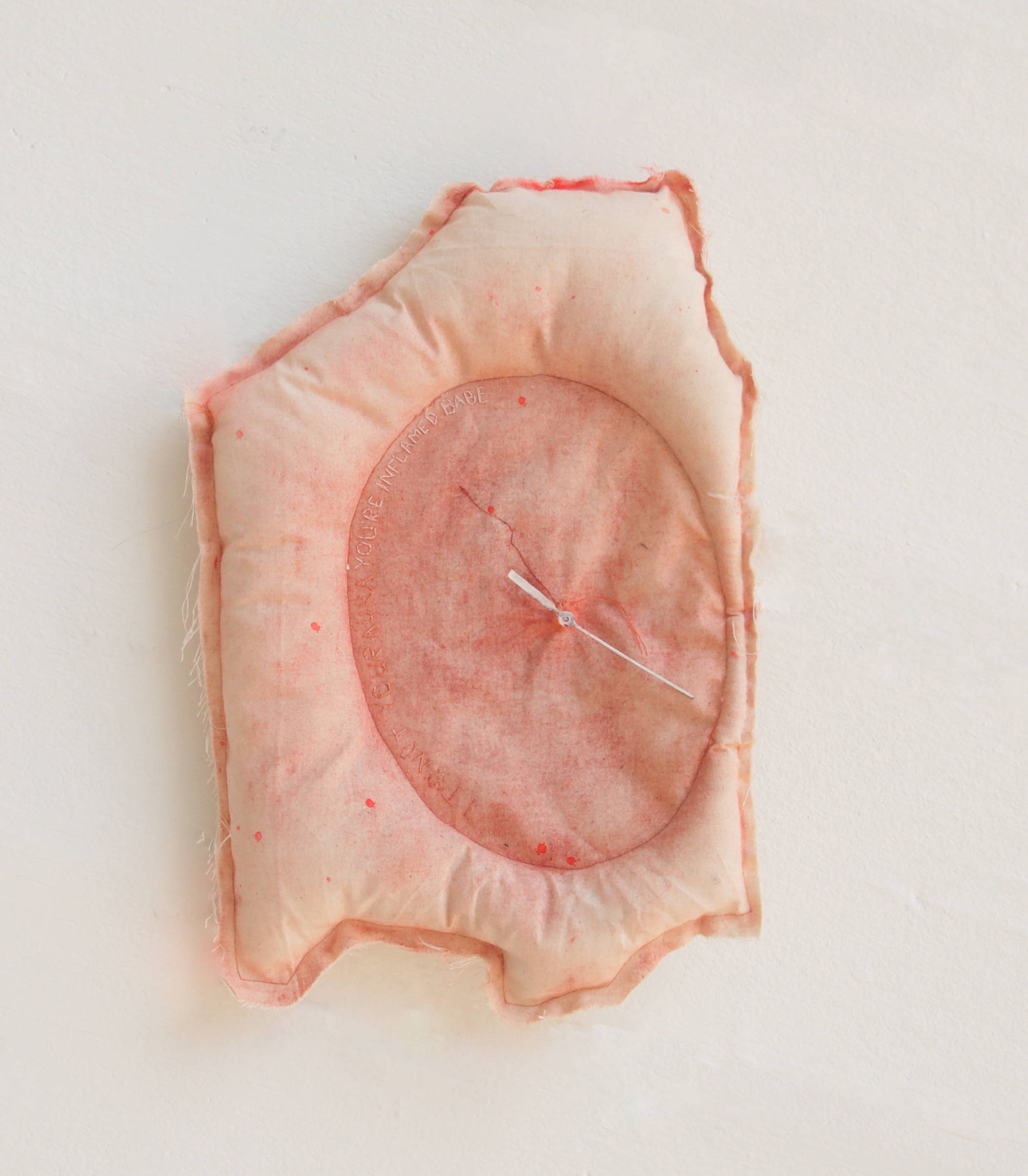 Pink battery clock, in stuffed canvas