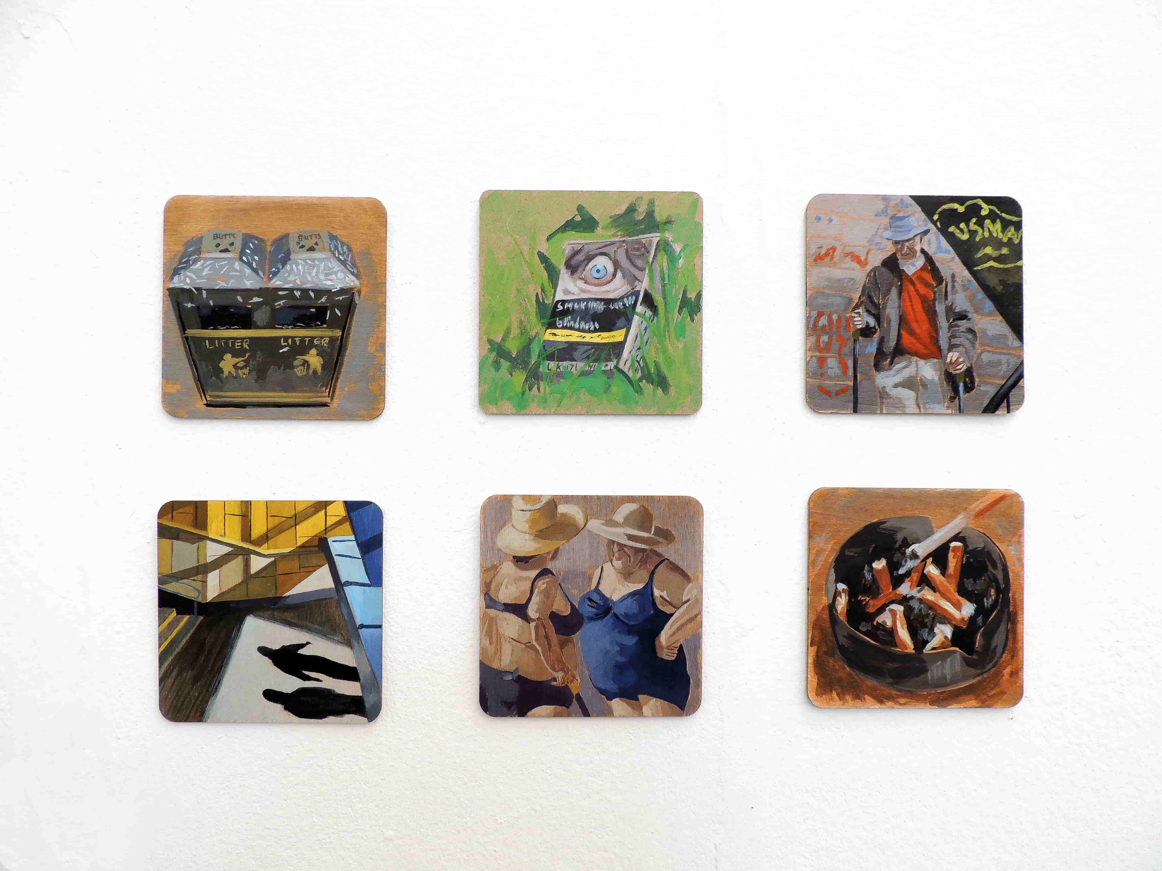 Close up image of 6 of the coasters