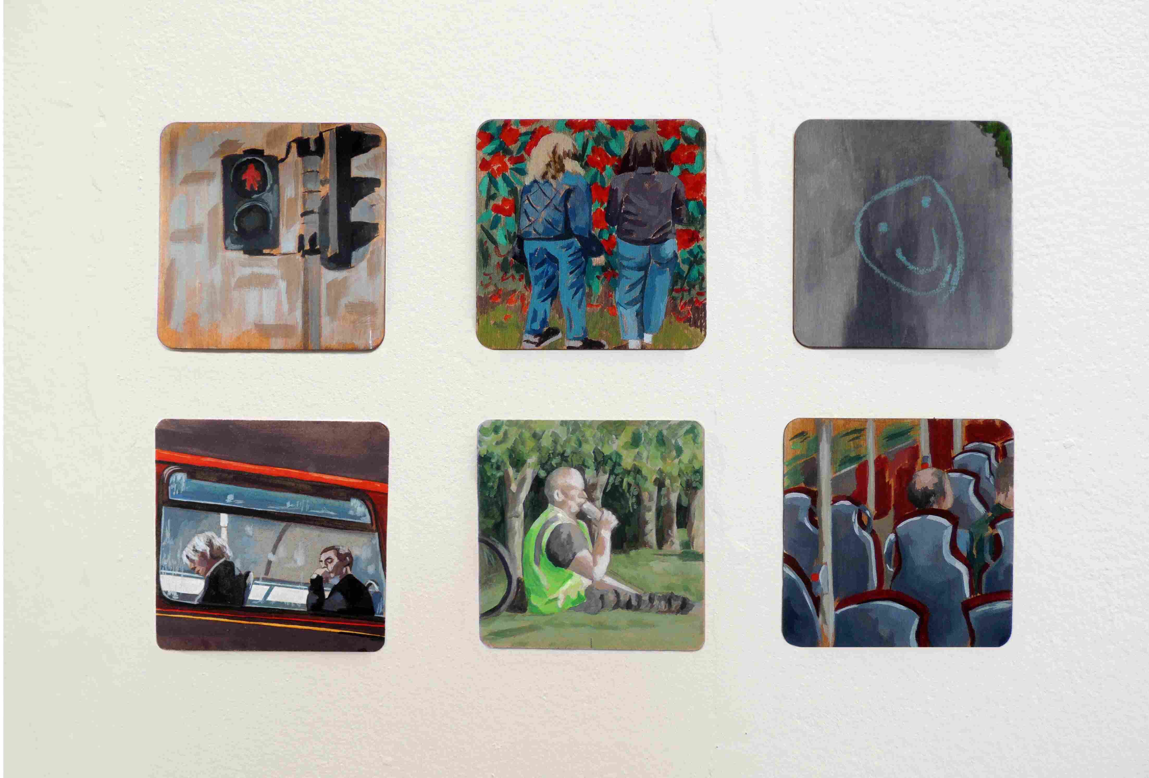 Close up image of 6 of the coasters