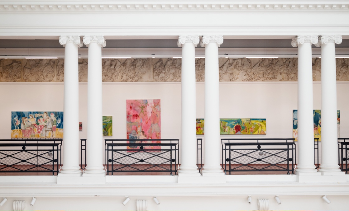 (Graduate Show Installation View) (Left to Right) '26/45', 'Grounded, Rooted, Growing', 'The Proclamation Of The Feast', 'War Cry', 'Hanging On The Limb Of A Tree', 'The Judgement Day Parade', 'Held Under An Airless Sky', 2024-25, Alex Howey