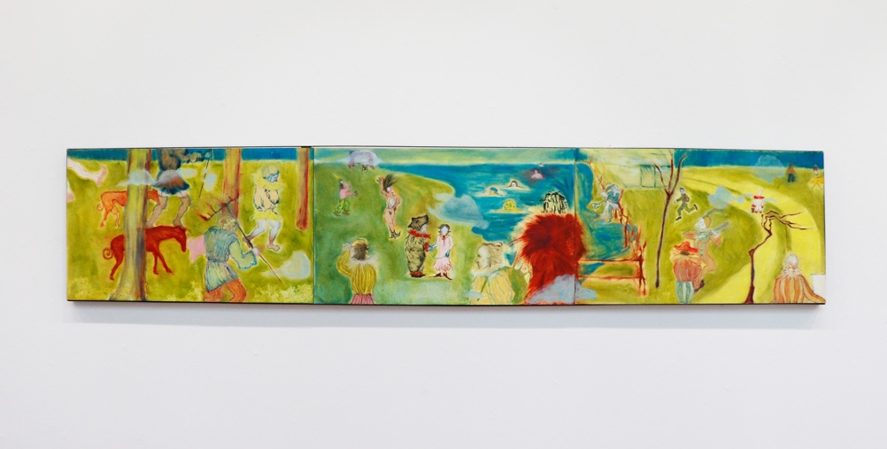 (Graduate Show Installation View) 'The Judgement Day Parade', Oil Paint on Calico & Steel Frame, 60cm x 300cm, 2025, Alex Howey