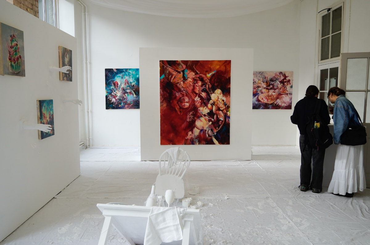 Summerhall all white installation colorful paintings