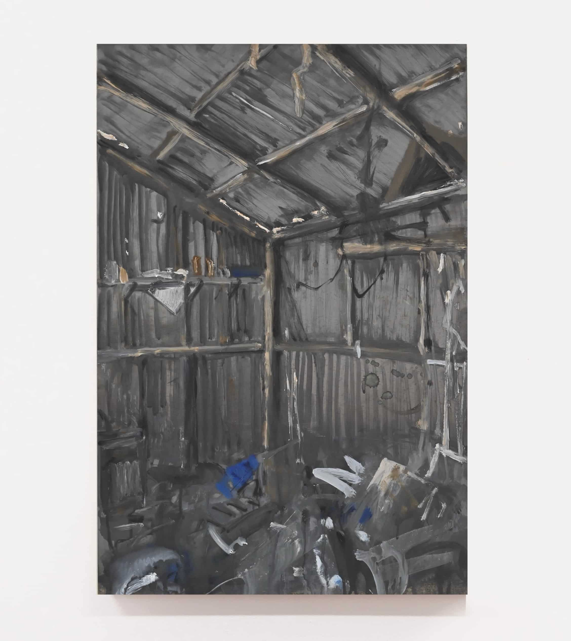 Farm shed interior, oil on steel, 40cm x 60cm