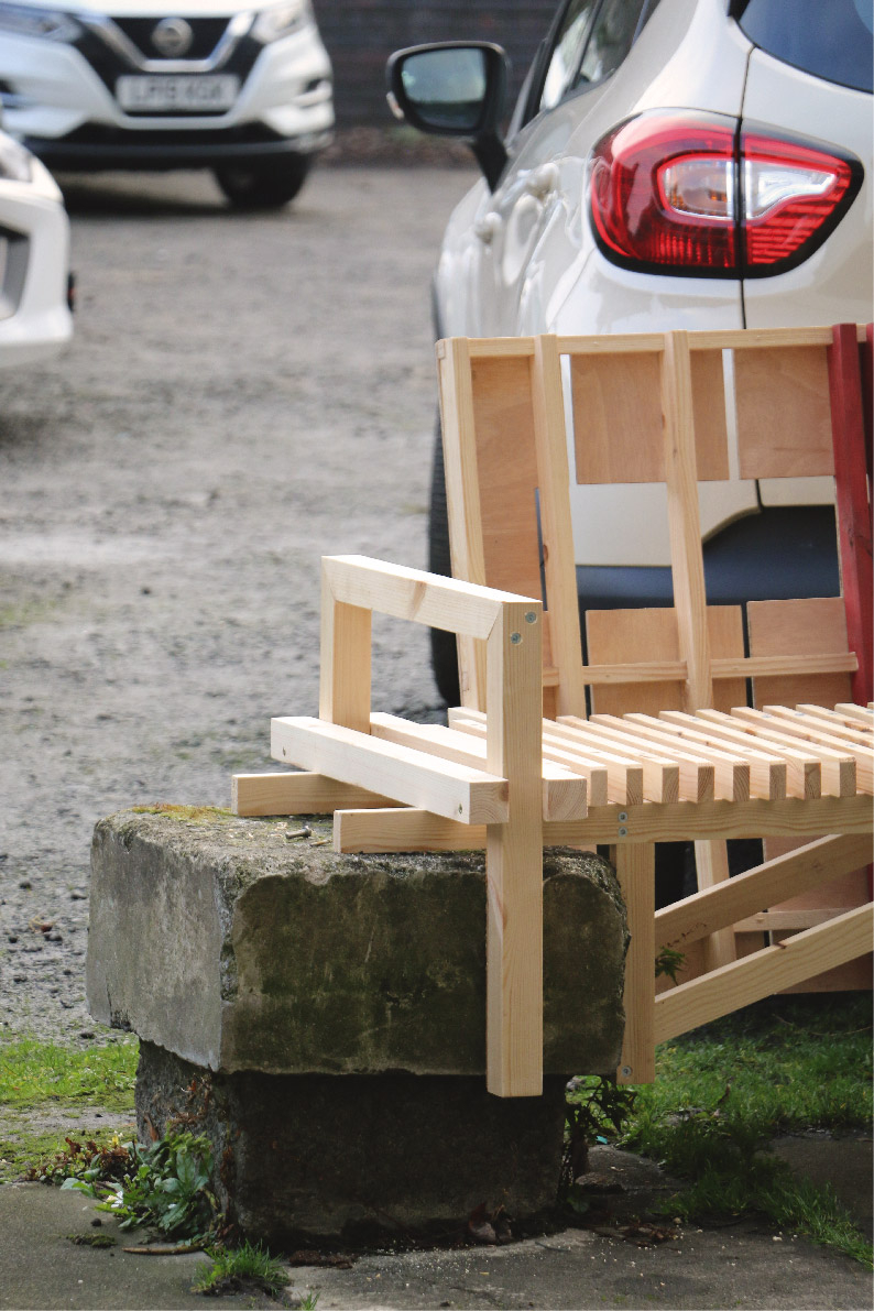 Bollard Bench Live build Project, Co-designed and built with Bingzhi Li and Joshua Howard. Photo: Bingzhi Li.