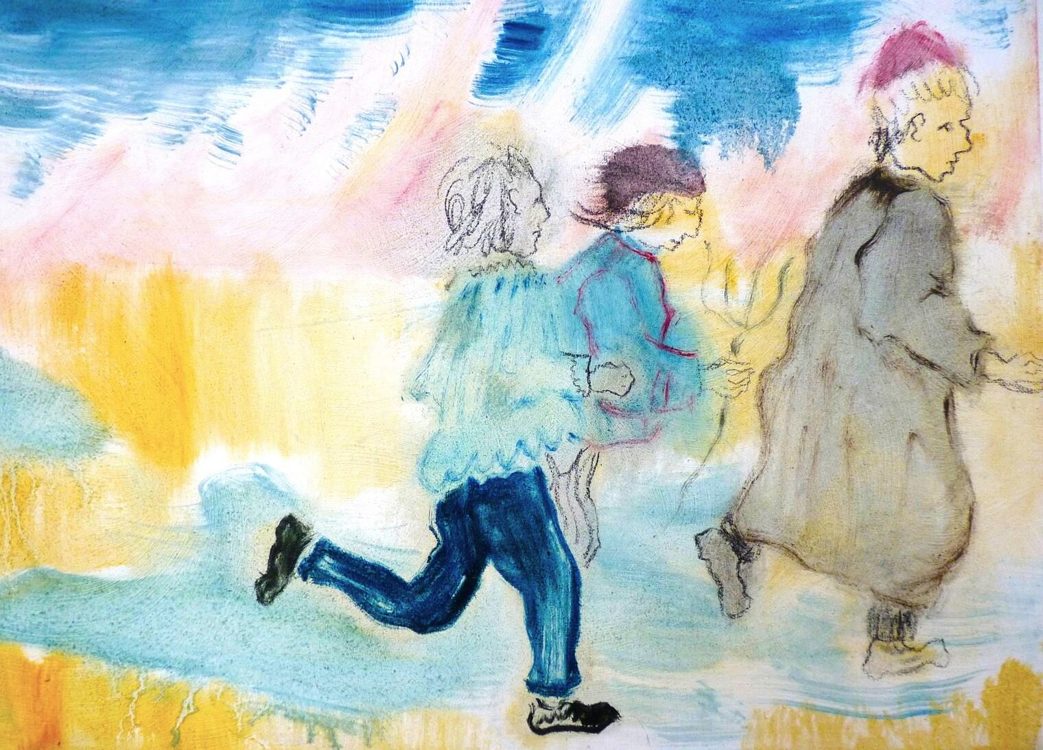 Closeup of 'Faretheewell', 50cm x 200cm, Oil paint and Charcoal on Calico, 2024, Image: Alex Howey