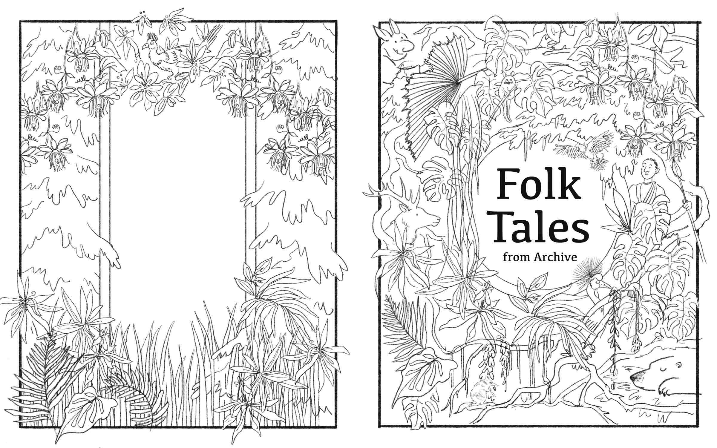 Line illustration for the cover of a Folk Tales from Archive