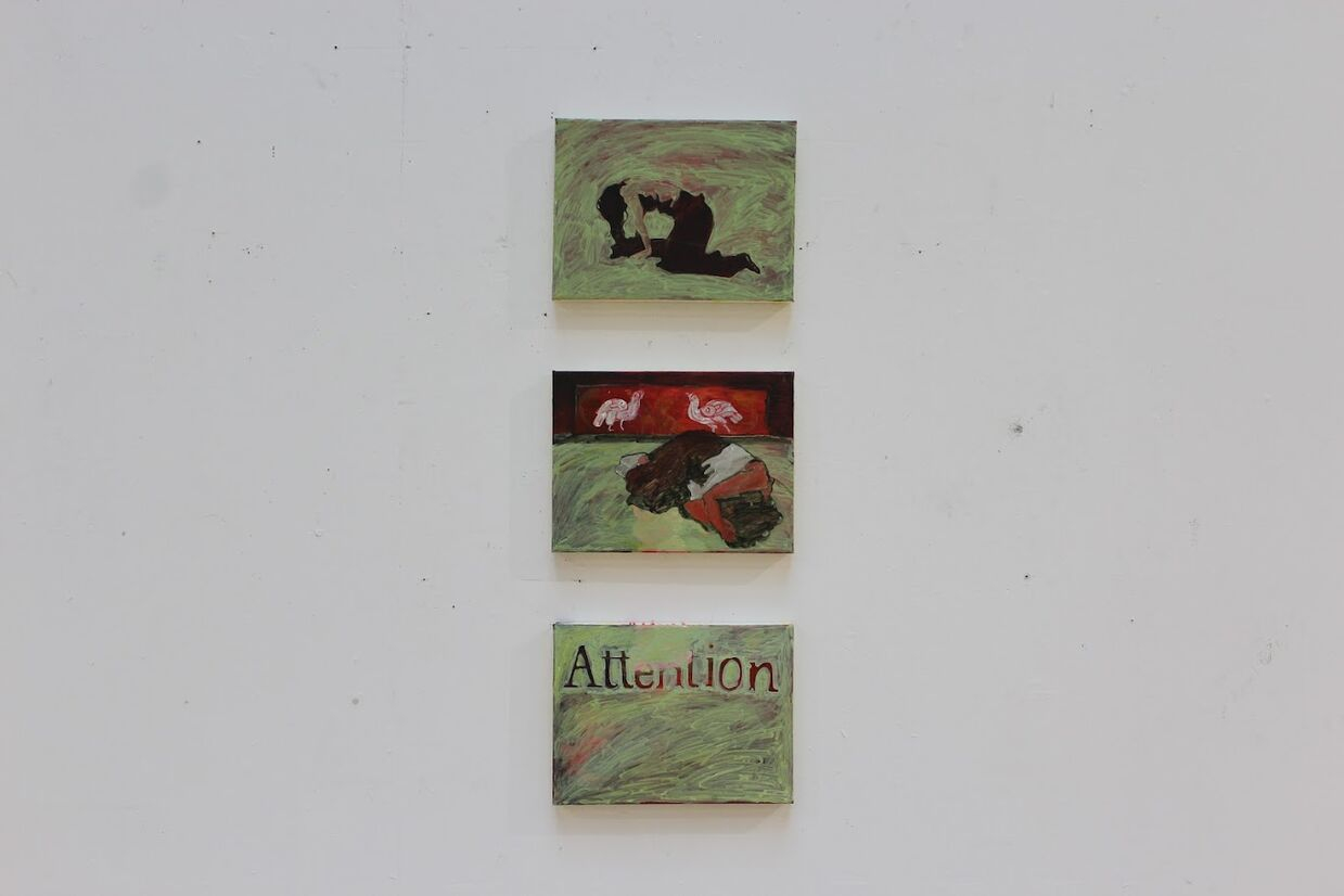Attention, oil on canvas, 3 x (40 x 31 cm)