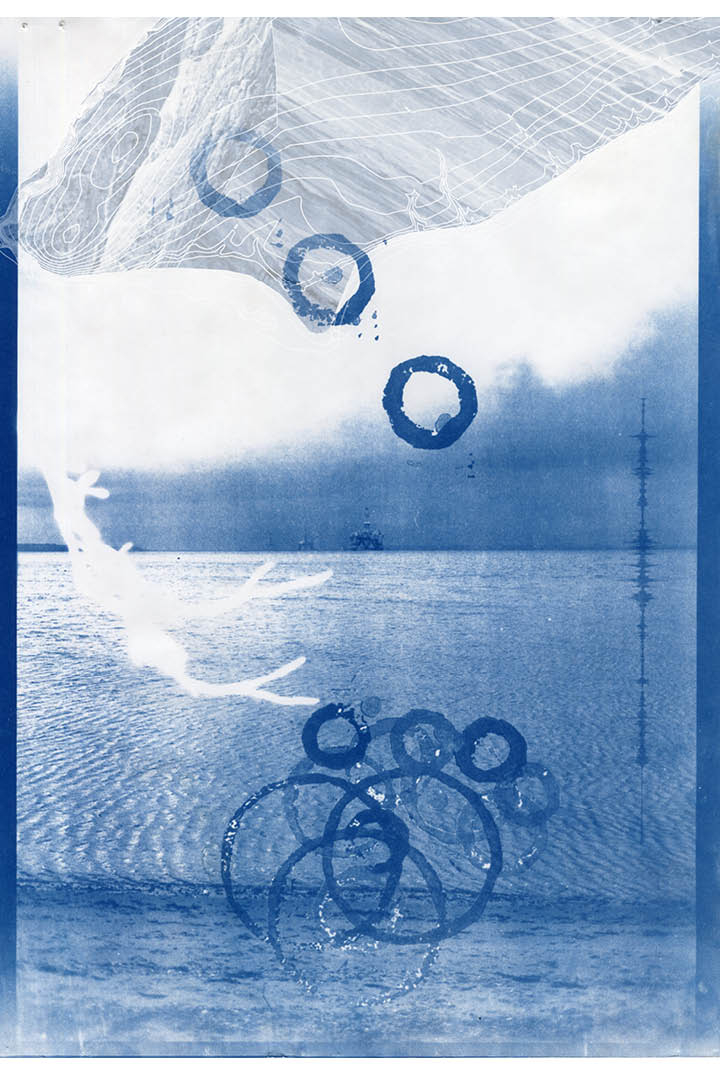 Cyanotype collage of Cromarty Beach 