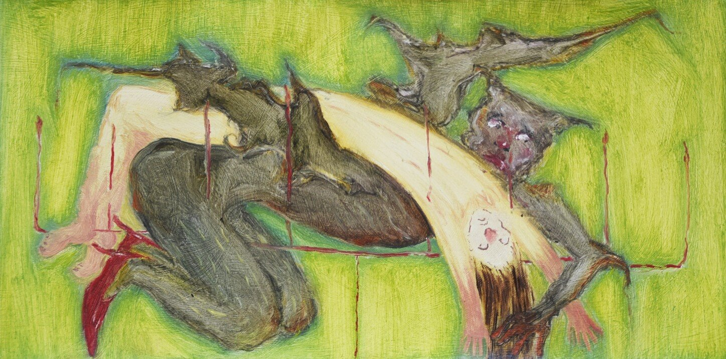 'The Devil Wears Red High Heels', Oil Paint on Calico, 30cm x 15cm, 2025, Image: Alex Howey