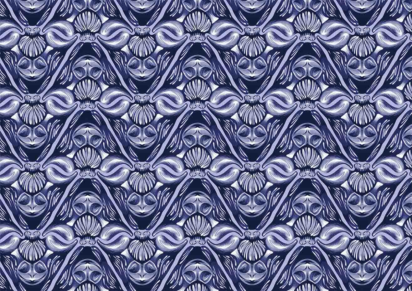 A pattern based on Trapas Natans seed pod.