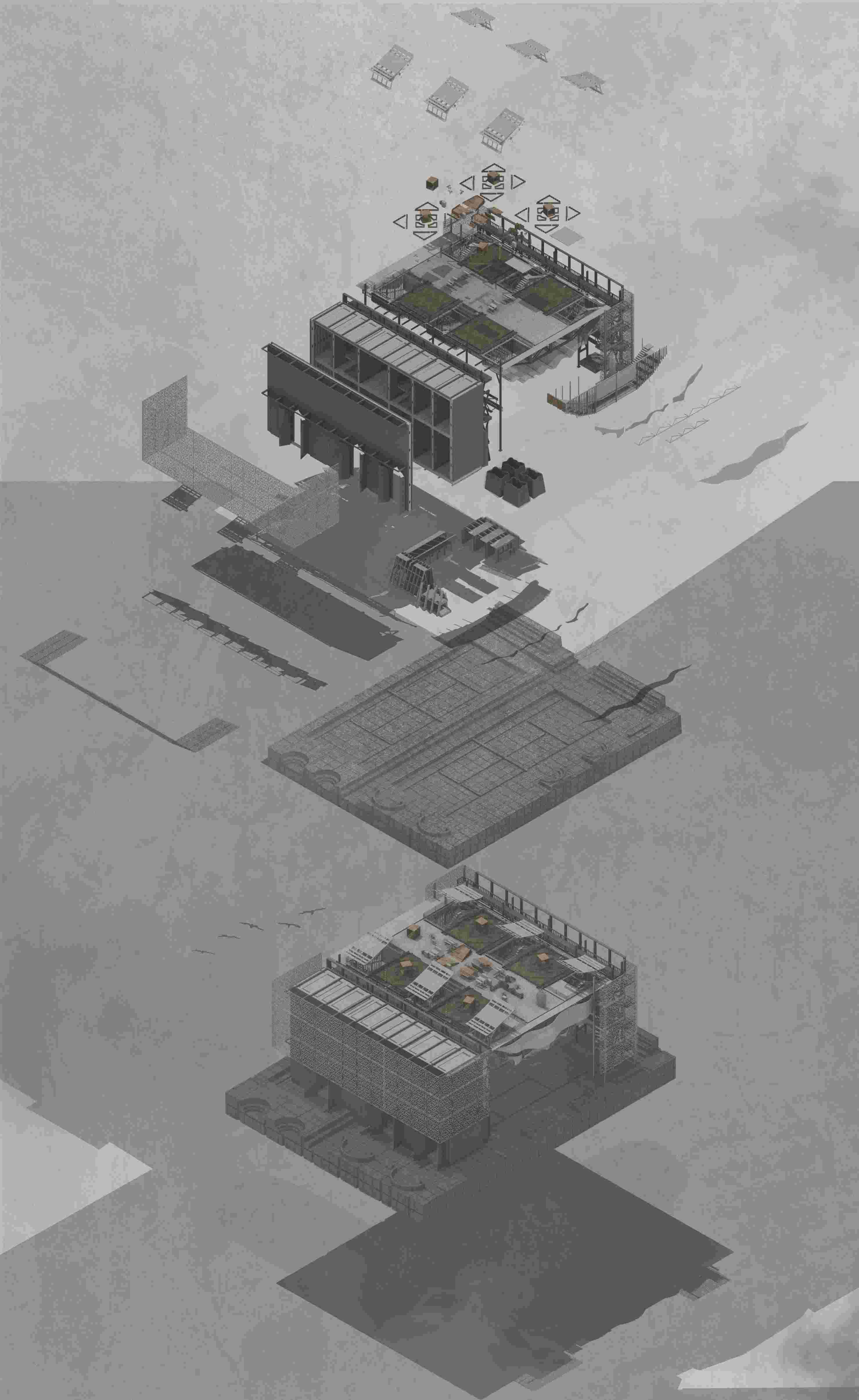 exploded axonometric  of main proposal