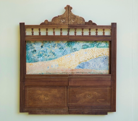 A Victorian lawn rich with pattern and marks, framed by a second hand dressing table mirror frame.