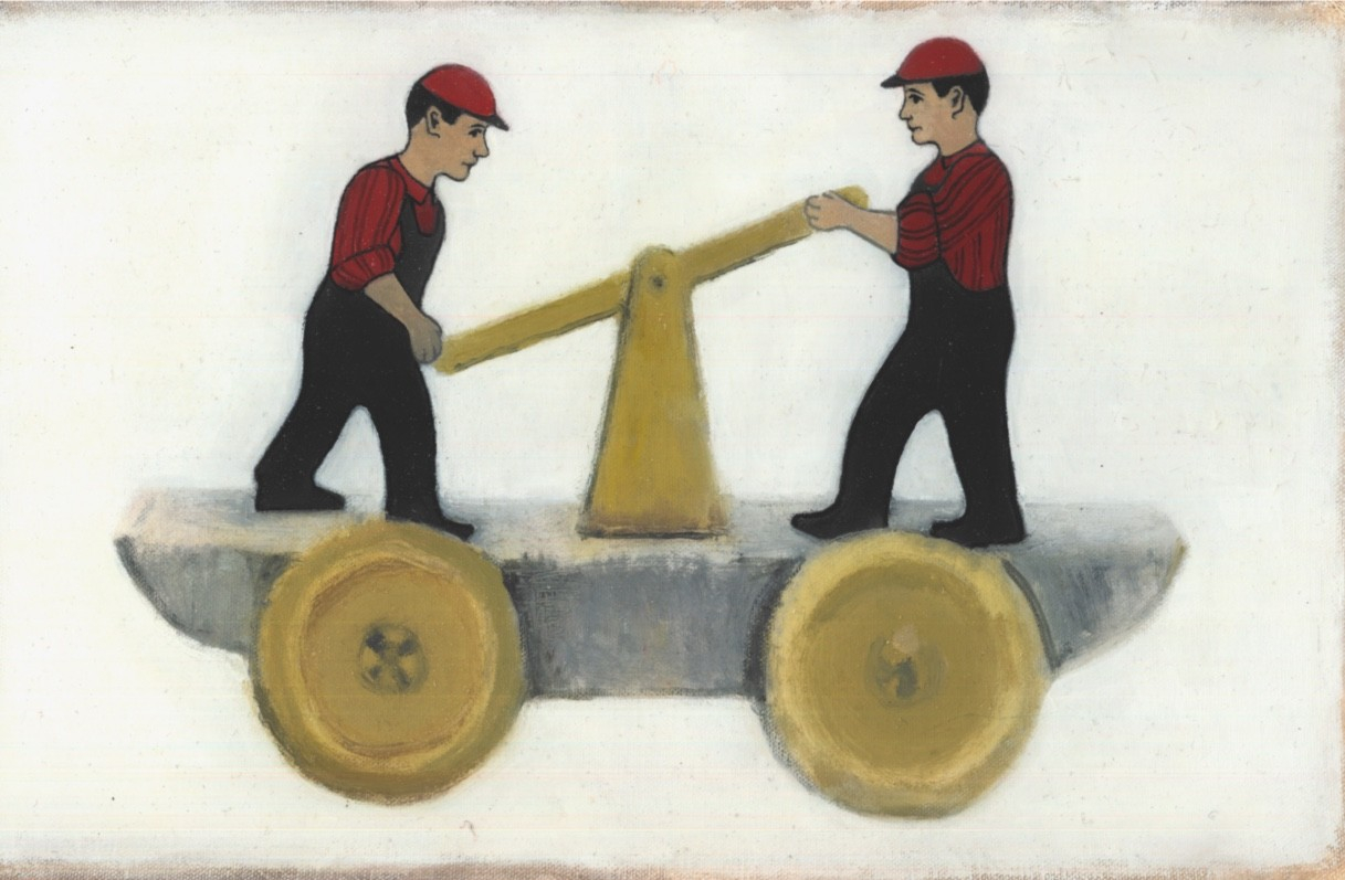 Interacting Pair, oil on canvas, gloss varnish, 43x27cm