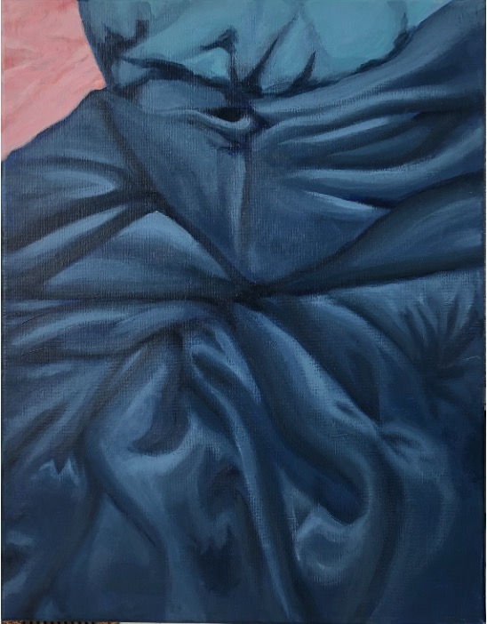 painting of blue bedsheets