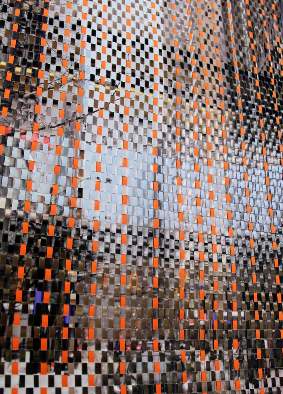 'Sun going down' details, April 2025, 62.5 x 41.8 cm, woven inkjet prints on satin paper, orange card, mounted in wooden frame.