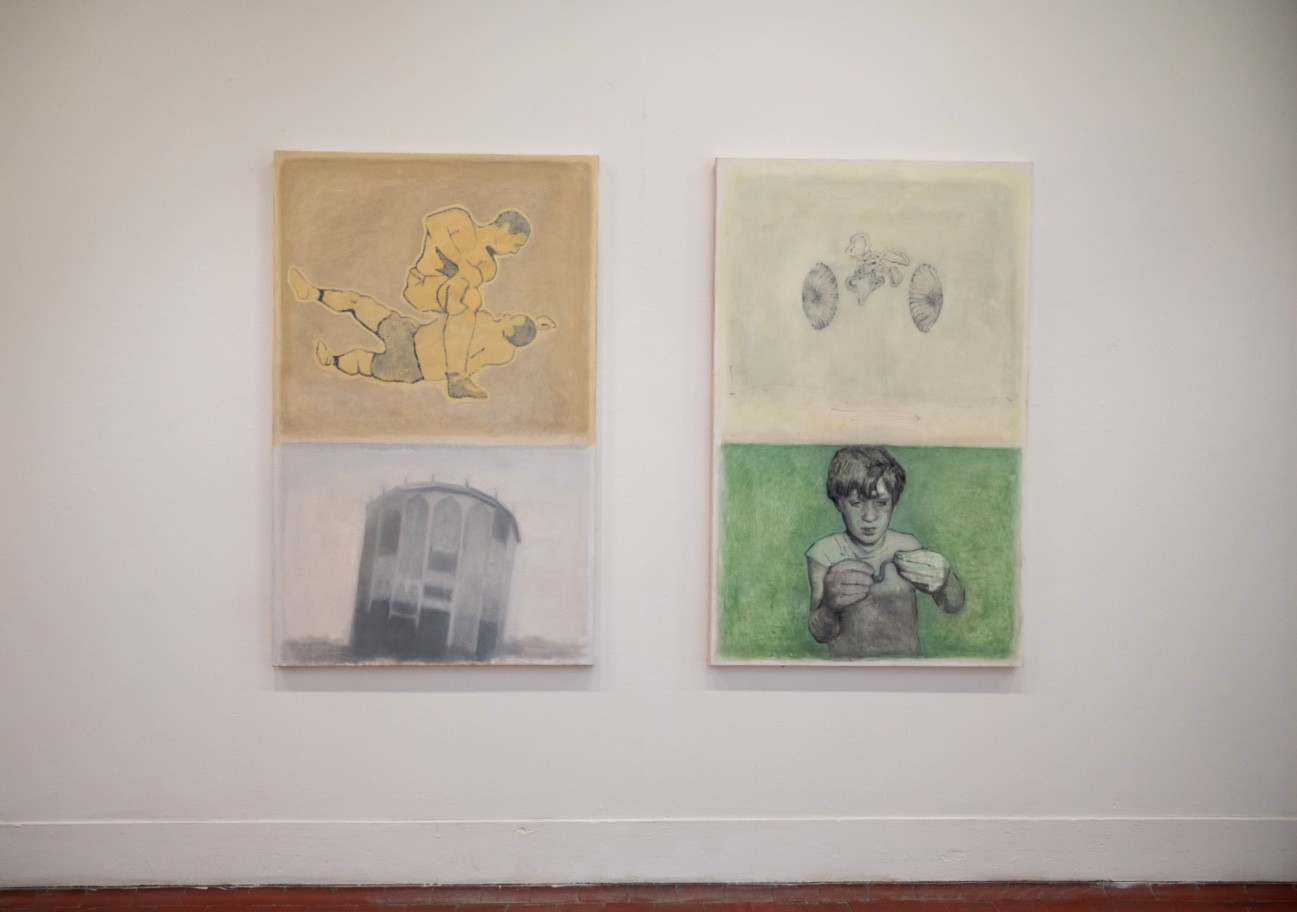 (Left) Tilt, oil on canvas, 100x160cm. (Right) Celtic and Rhizomes, oil on canvas, 100x160cm