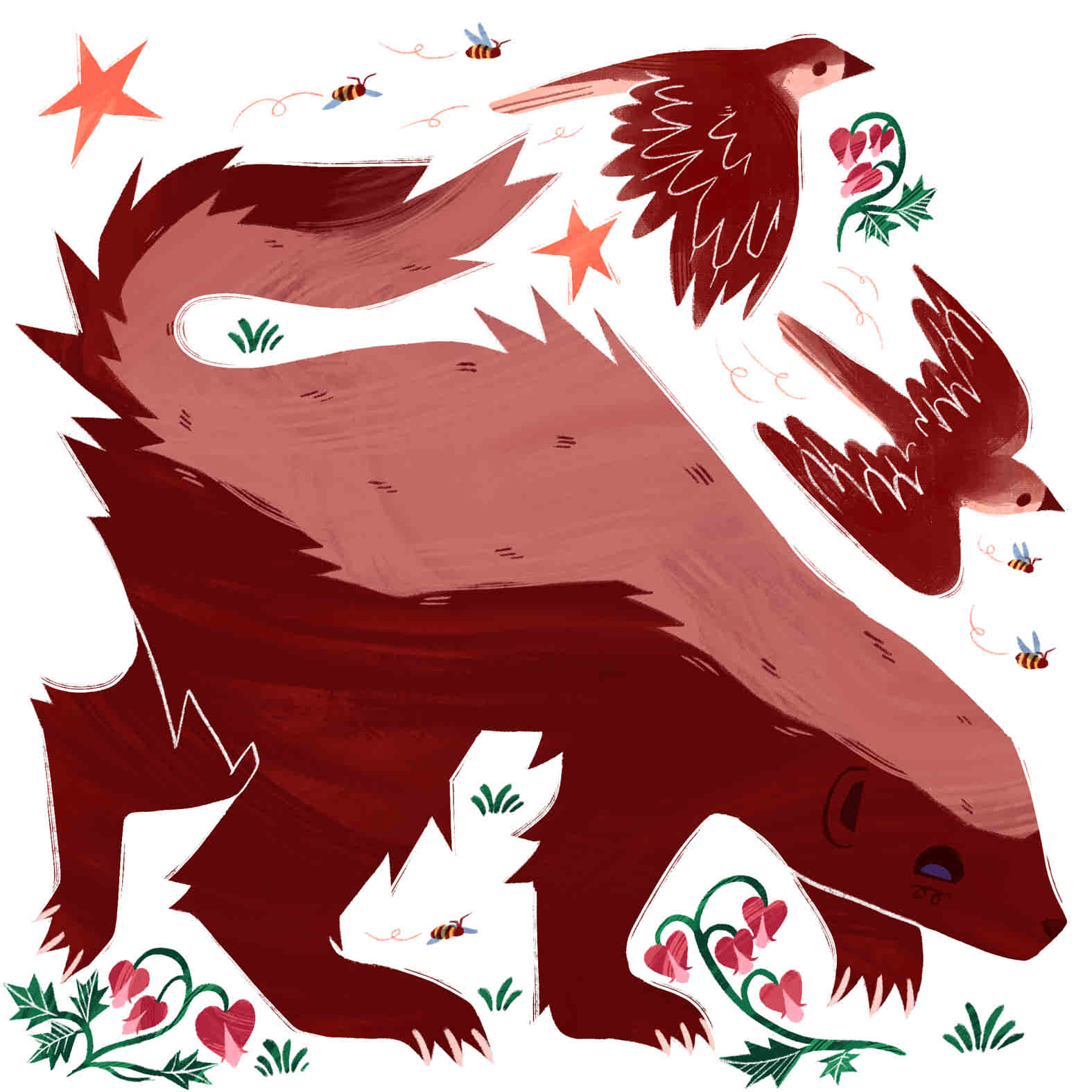 A decorative square tile featuring a honey badger & 2 honey guides