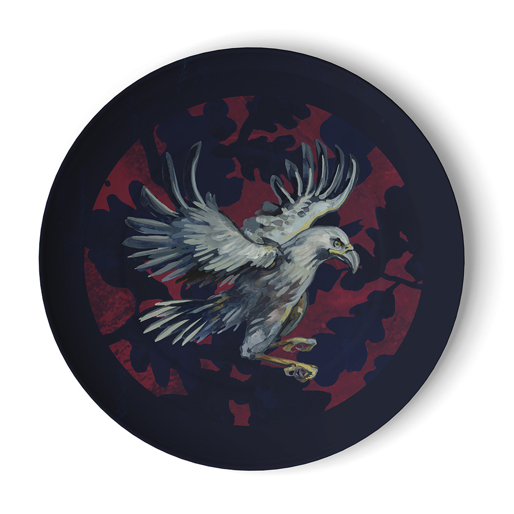 Plate with eagle design.