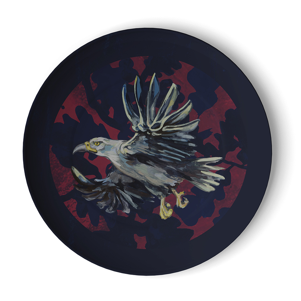 Plate with eagle design.